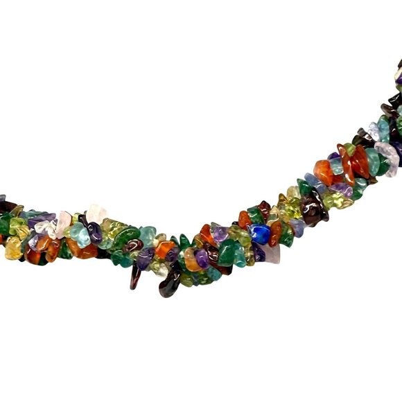 Multicolor Stones Chips Choker Necklace 20 Inches Colorful Nature Bohemian Hippi - Picture 2 of 4